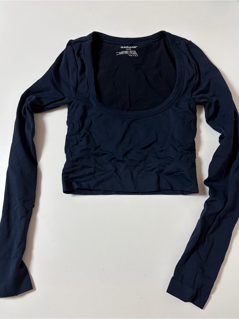 Garage Navy Long Sleeve Scoop Crop Top